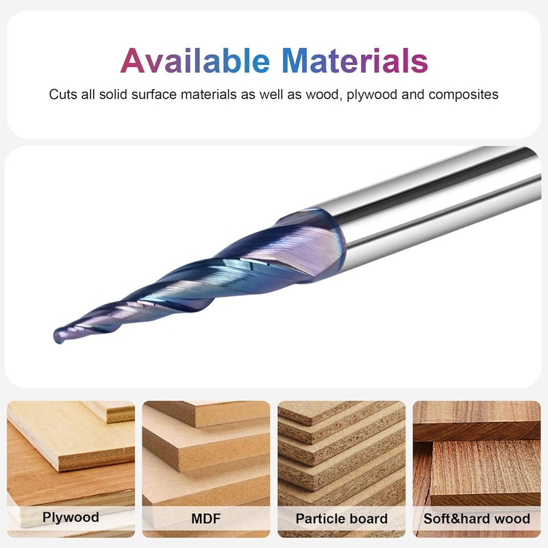 SpeTool TAC Coated Tapered Ball Nose End Mill 1/4" Shank 1/32" Cutting Radius, CNC Router Bit for 3D Carving Engraving - Image 3